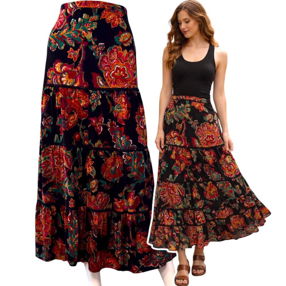 Vtg 90s LRL Ralph Lauren Floral Tiered Skirt Size Medium Poetcore Boho Preppy